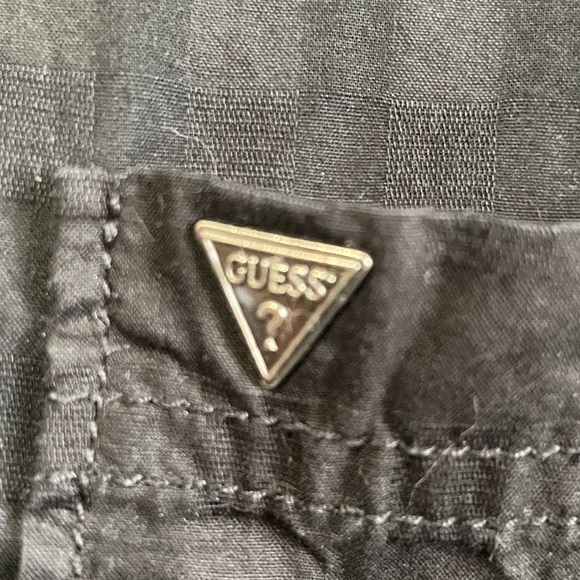 Guess Black Dark Grey Square Print Long Sleeve Dress Button Up Shirt - Picture 3 of 6